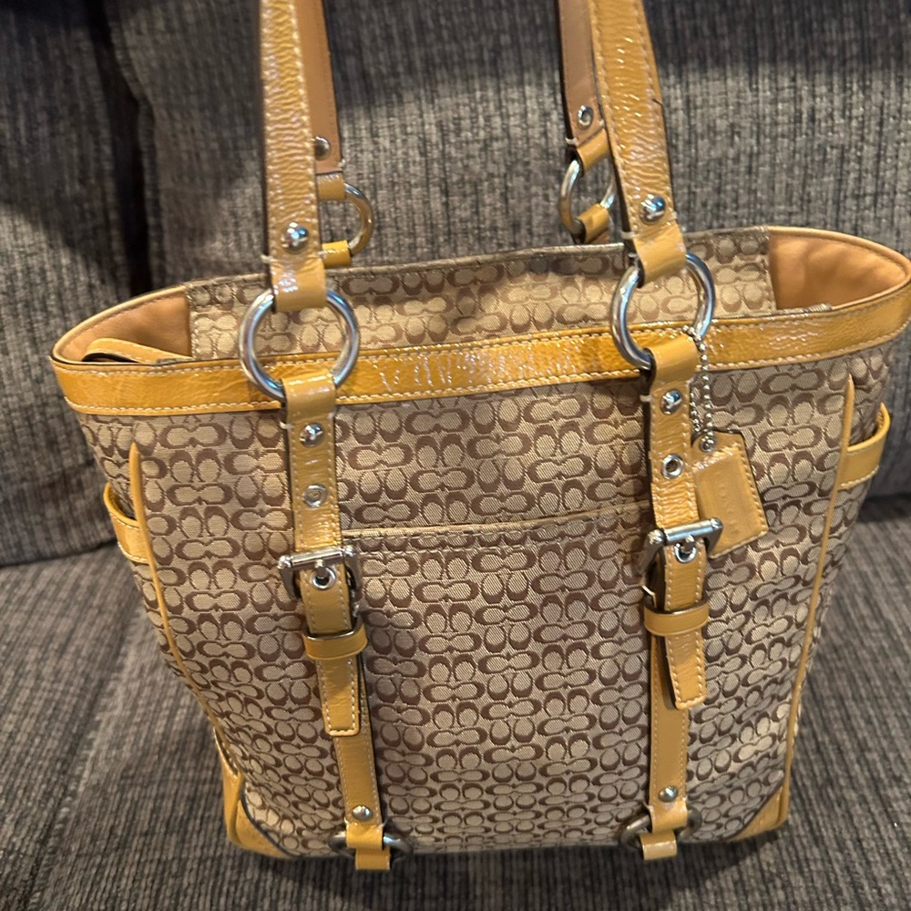 Coach Brown and Tan Signature Tote